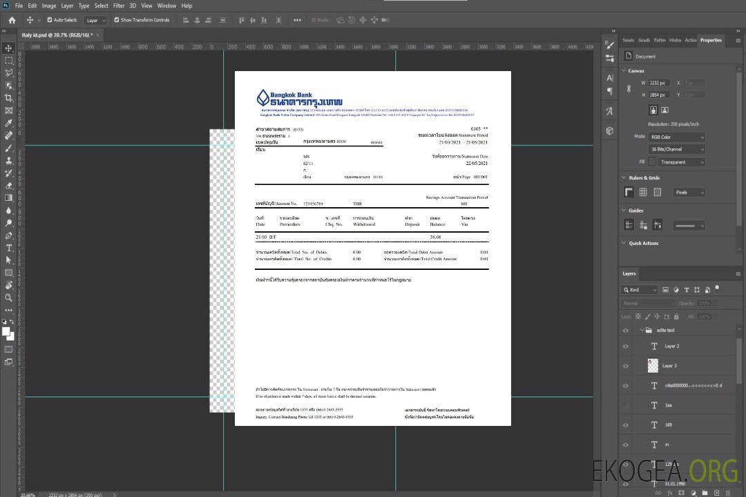 Modèle de relevé de compte bancaire Thaïlande Bangkok au format Excel et PDF template